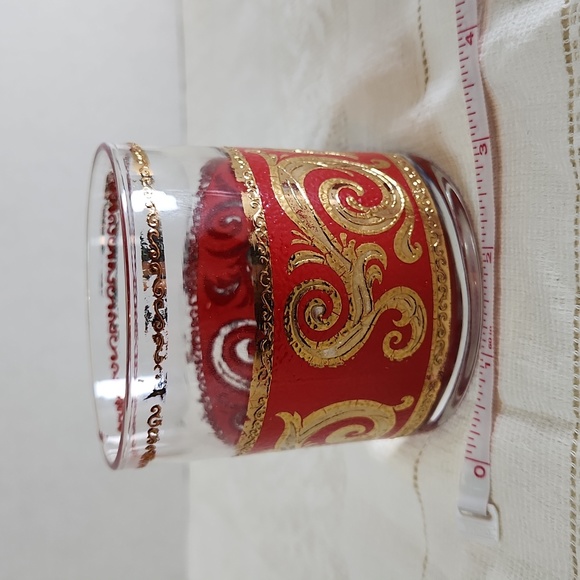 Culver Red with Gold Scroll Lowball Glasses Set of 5 - Picture 4 of 9